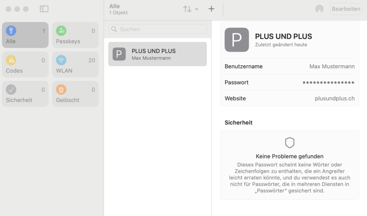 Apple Passwörter - Das Interface