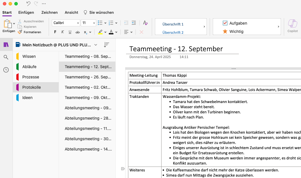 OneNote Hauptansicht