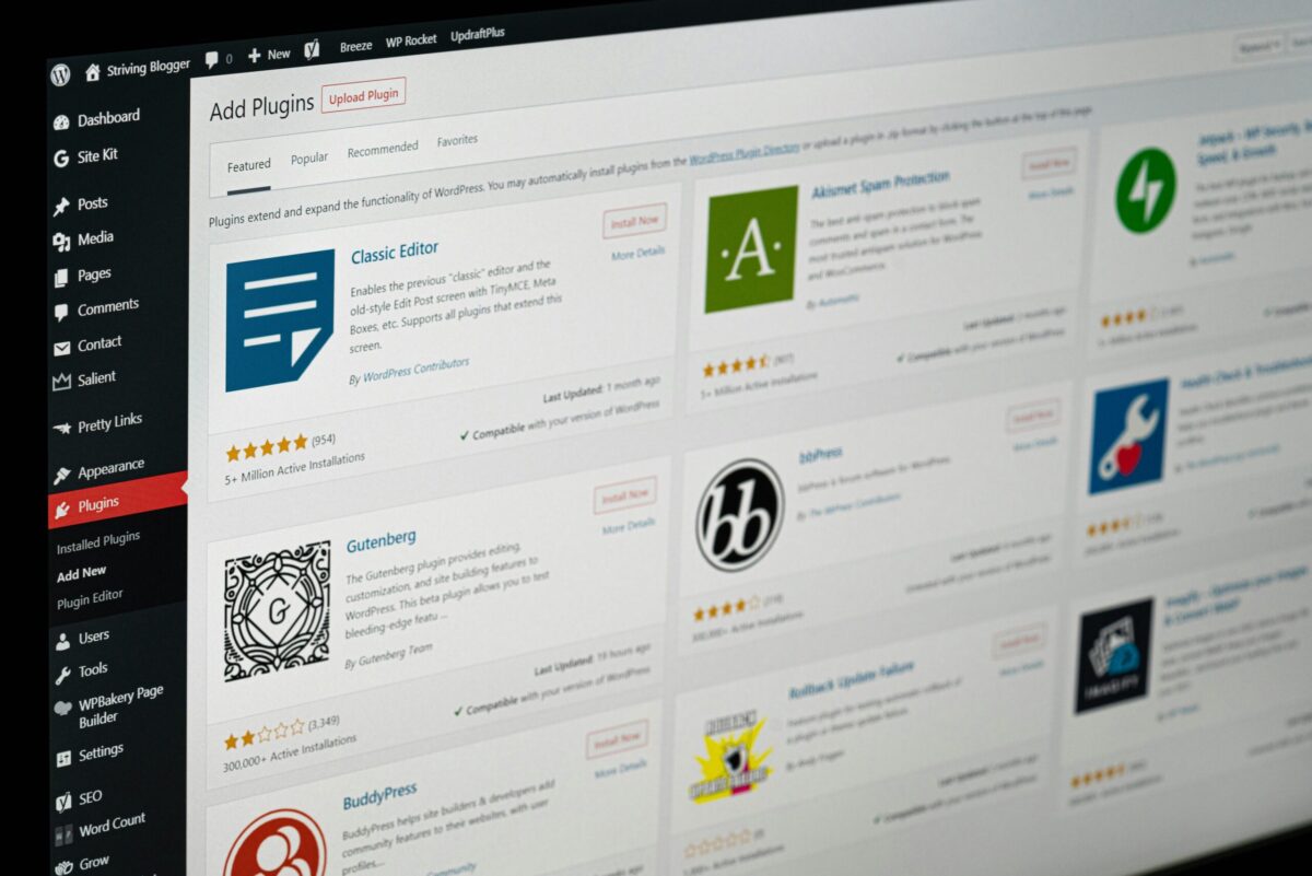 WordPress Plugin-Verzeichnis im Admin-Bereich mit verschiedenen Plugin-Kacheln