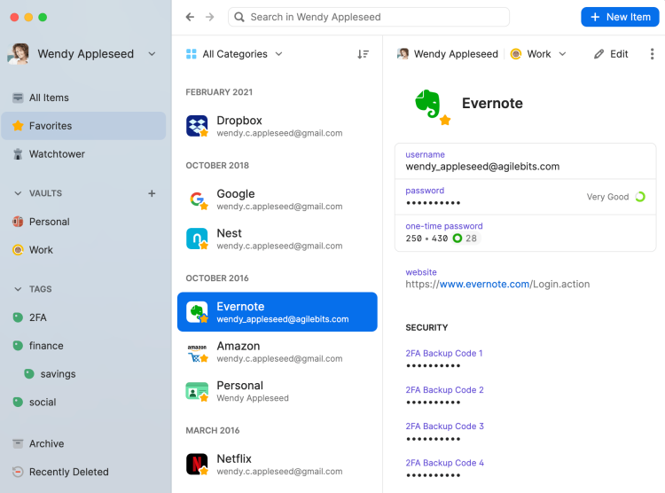 1Password – Screenshot des Interfaces